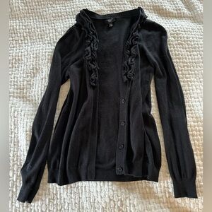 Talbots black ruffle sweater cardigan